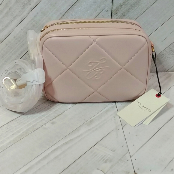 NWT Ted Baker Ballet Pink Leather Double Zip Crossbody Camera Bag Purse - Picture 8 of 8